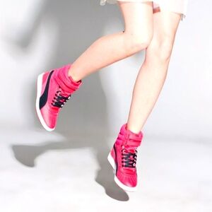 Puma Sport Lifestyle Contact Women 7.5 Hot Pink Hidden Wedge  Hi Top Sneakers